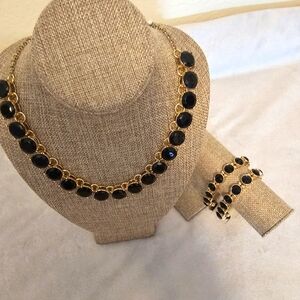 Black & Gold Necklace with 2 Matching Bracelets